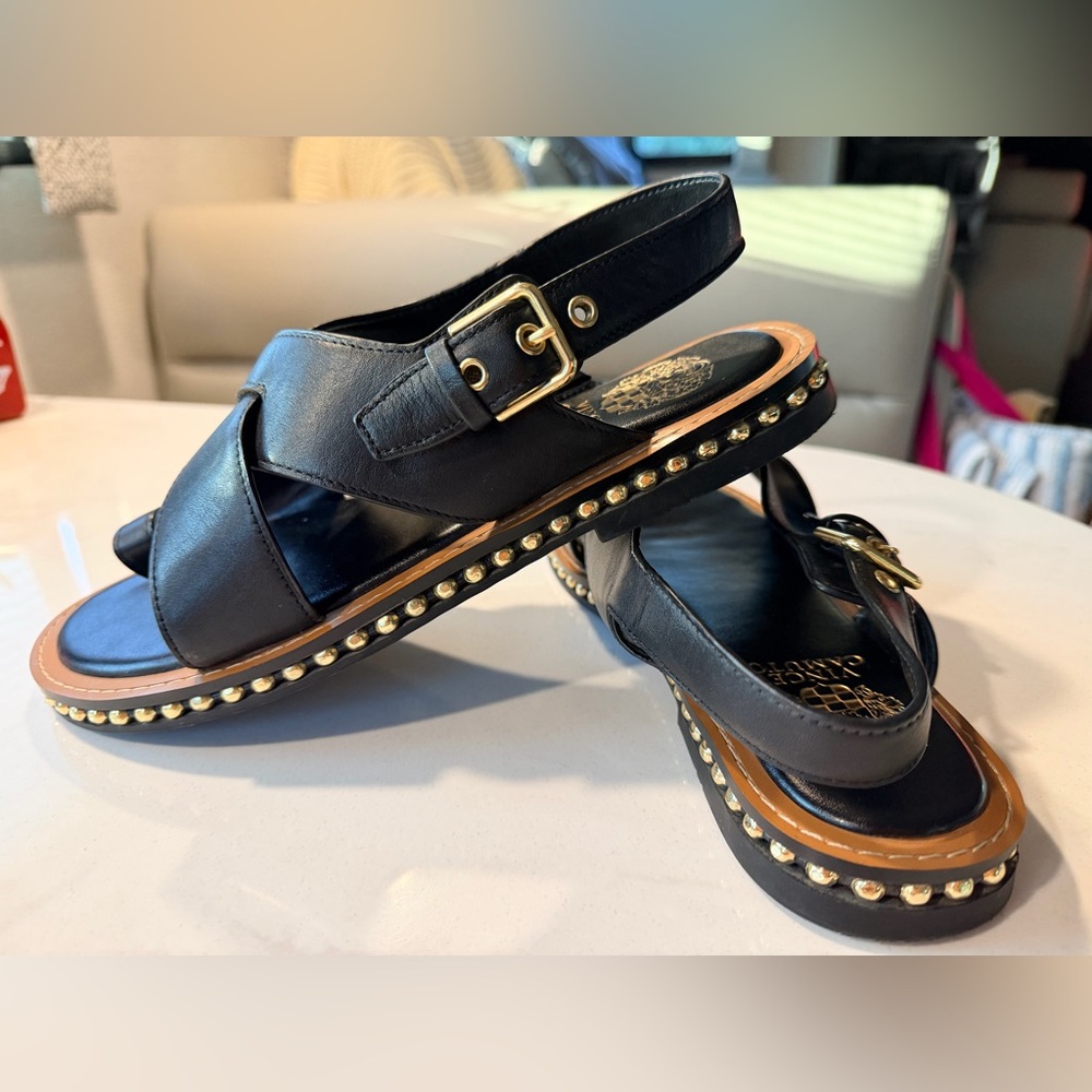 Vince Camuto Black Sandals with Gold Studs 8.5 - Like New